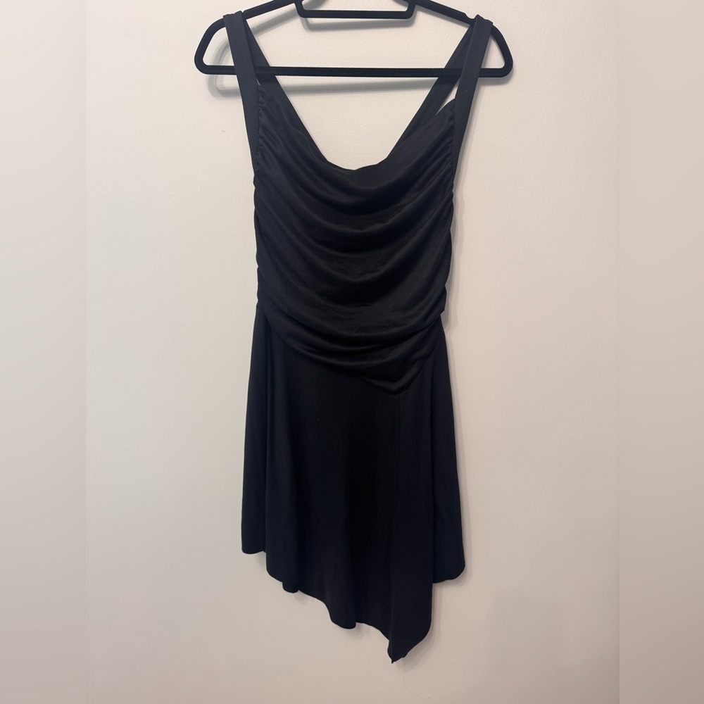 silence + noise Black Asymmetrical Draped Neck Dress